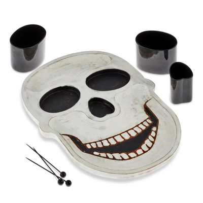 Carved Wood Skull Serving Board Set (7-Pieces)