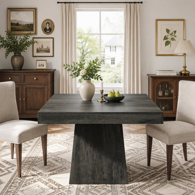 Table de salle à manger carrée Farmhouse pour 4 personnes, compacte avec plateau en bois épais et base piédestal robuste