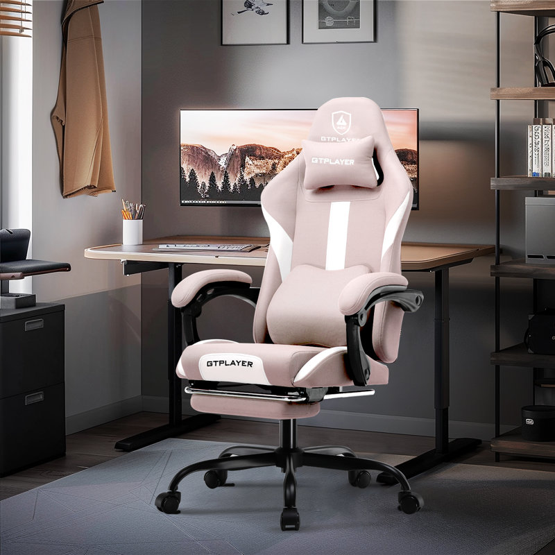 GTPLAYER Adjustable Swiveling PC & Racing Game Chair, Pink