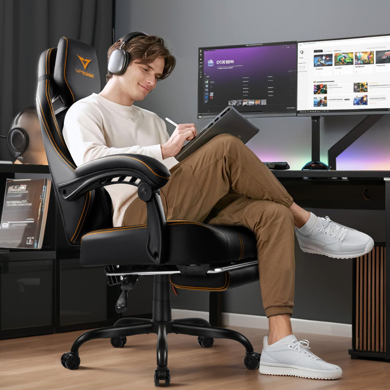 Inbox Zero Gaming Chair For Adults, Black/Orange