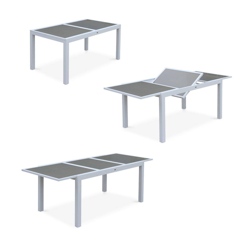 Dancer 6 - Person Patio Dining Set Extendable Rectangular Table, Beige/Grey