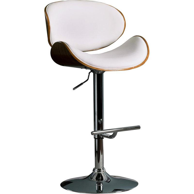 Modern Contemporary Swivel Walnut Bentwood Lift Adjustable Height Bar Stool With Curved Seat And Back, White