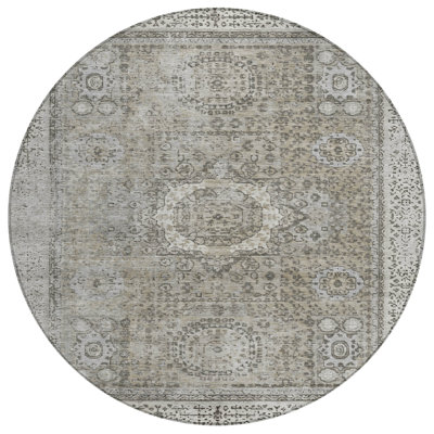 Machine Washable Indoor/Outdoor Xhevrie Pewter Rug