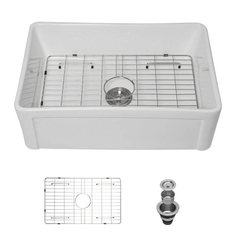 White Farmhouse Sink - 30 X 20 X 10 Inch Kitchen Sink Apron-Front White Ceramic Porcelain Reversible Single Bowl Kitchen Farm Sinks