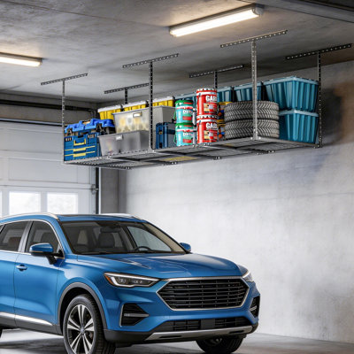 Support de rangement pour le garage, système d'étagères de garage robuste créant un espace de rangement à sec, organisateur de plafond à hauteur réglable de 600 lb