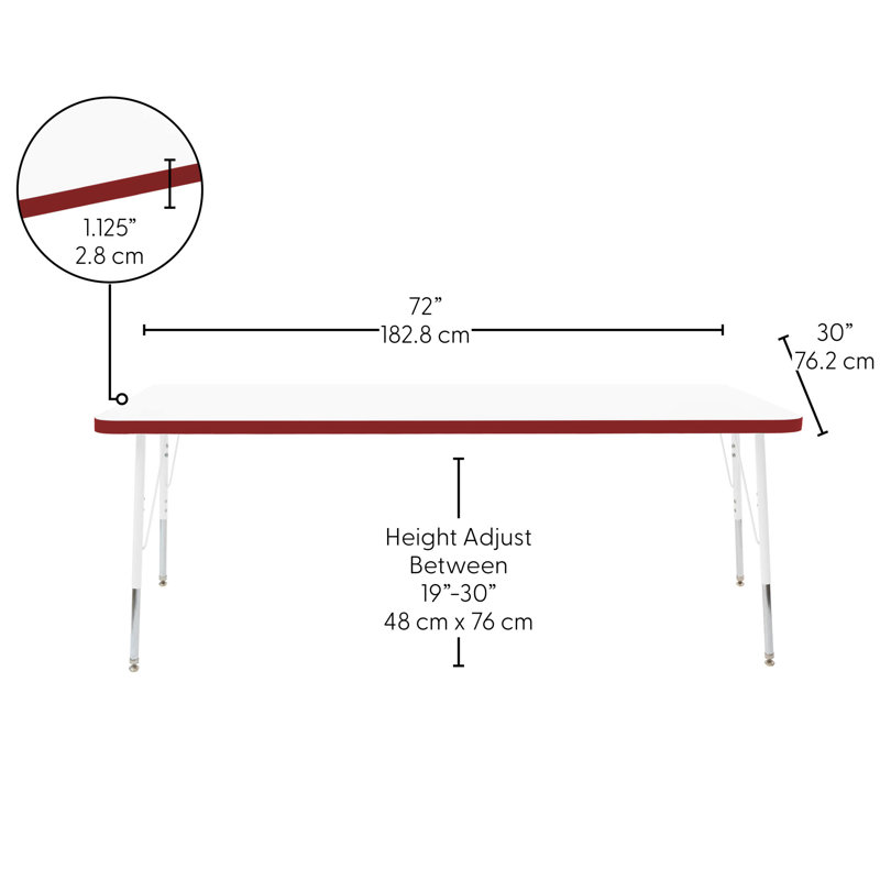 Table rectangulaire d'activités thermofusionnées avec pieds réglables et pivotants standard, Rouge