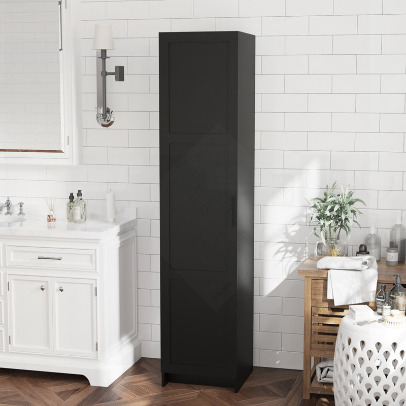 Tall Narrow Storage Cabinet With 3 Adjustable Shelves, Single Door, Space-Saving Corner Cupboard For Small Spaces, Black