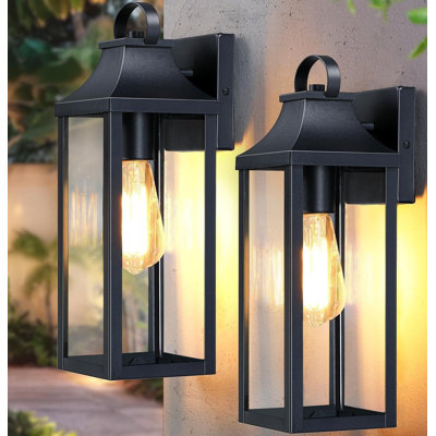 Ensemble de 2 luminaires d'extérieur de 15 po, 2 lanternes d'extérieur pour le porche, luminaires extérieurs noirs, appliques murales modernes imperméables, lumières extérieures de maison de campagne, garage, porte d'entrée