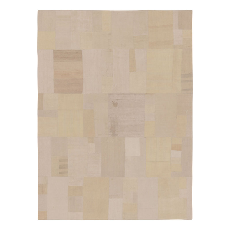Vintage Turkish Patchwork Rug With Neutral Design In Beige & Gold - Rug & Kilim