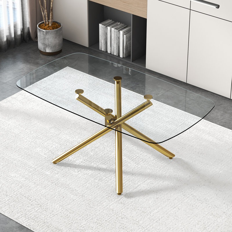 Rectangular Glass Dining Table With  0.39" Tempered Glass Top