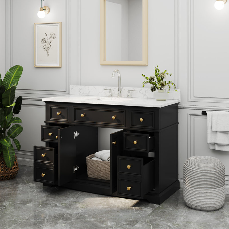 Tapis de salle de bain à double cuve entièrement assemblé avec dessus d'évier Barnhart, Black