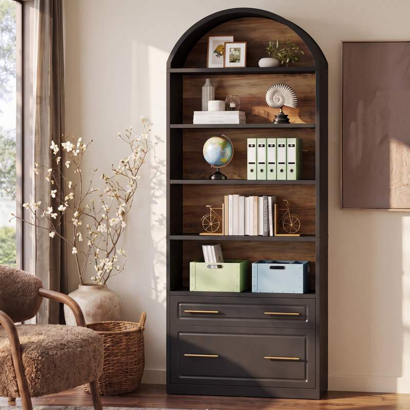 78.77'' Tall Bookcase With Drawers, Black