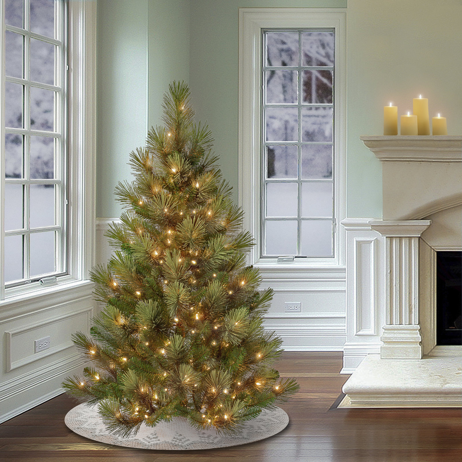 Pre-Lit Slim Pine Christmas Tree, 4.5'