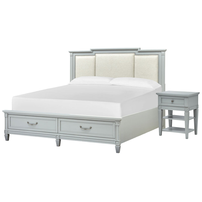 Birdsall King Upholstered Panel Storage Bed With Open Nightstand, 2 Pcs: Bed, Nightstand, King