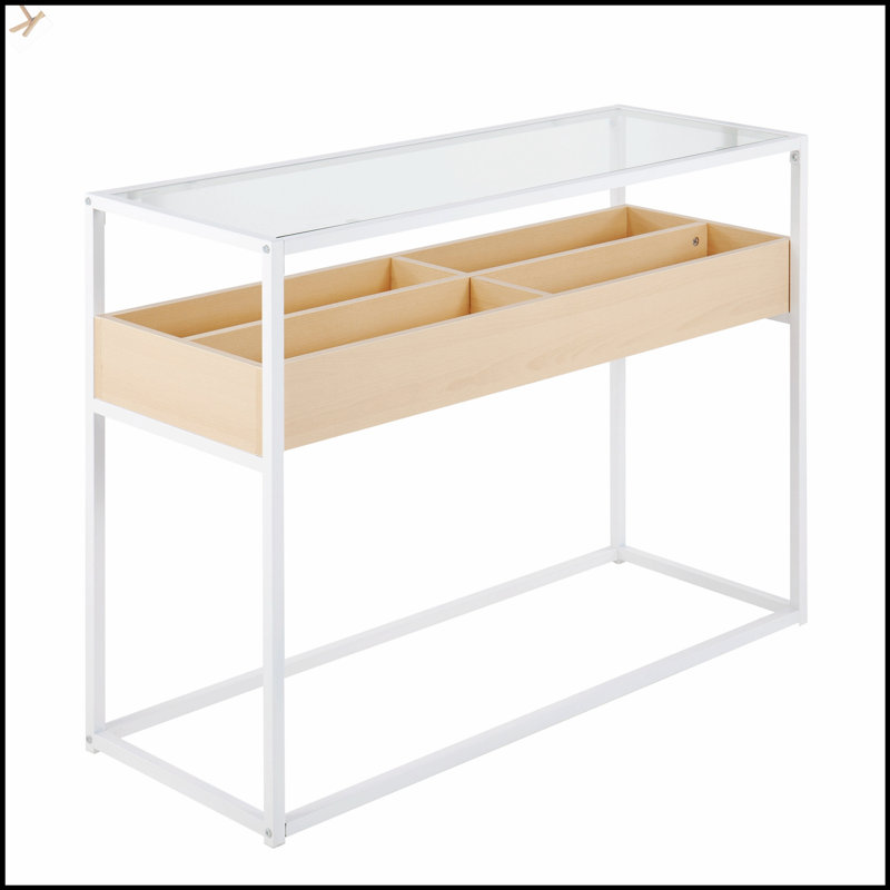 43.25'' Glass Top Console Table, Natural/White
