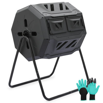 43 Gallon Dual Chamber Compost Tumbler, Outdoor Tumbling Rotating Compost Bin Tumbling Composter