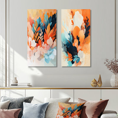 «Botanical Orange Plam Dream Fragments I», collection de 2 panneaux sur toile abstraite