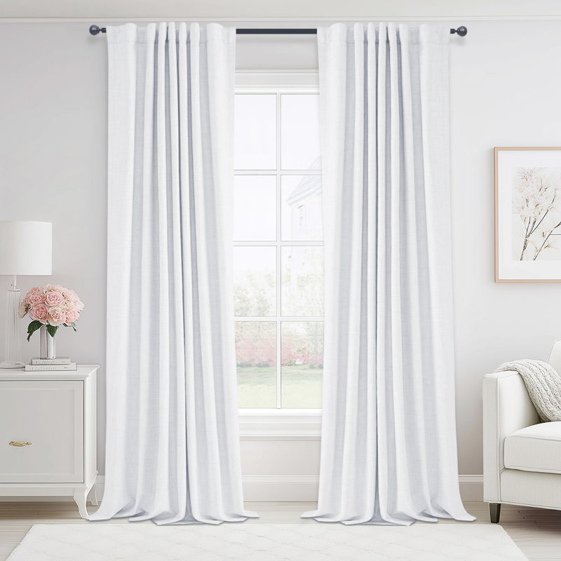100% Blackout Curtains, 52 Inches Wide, Thermal Insulated, Back Tab Style (Set of 2), White, 52" W x 63" L