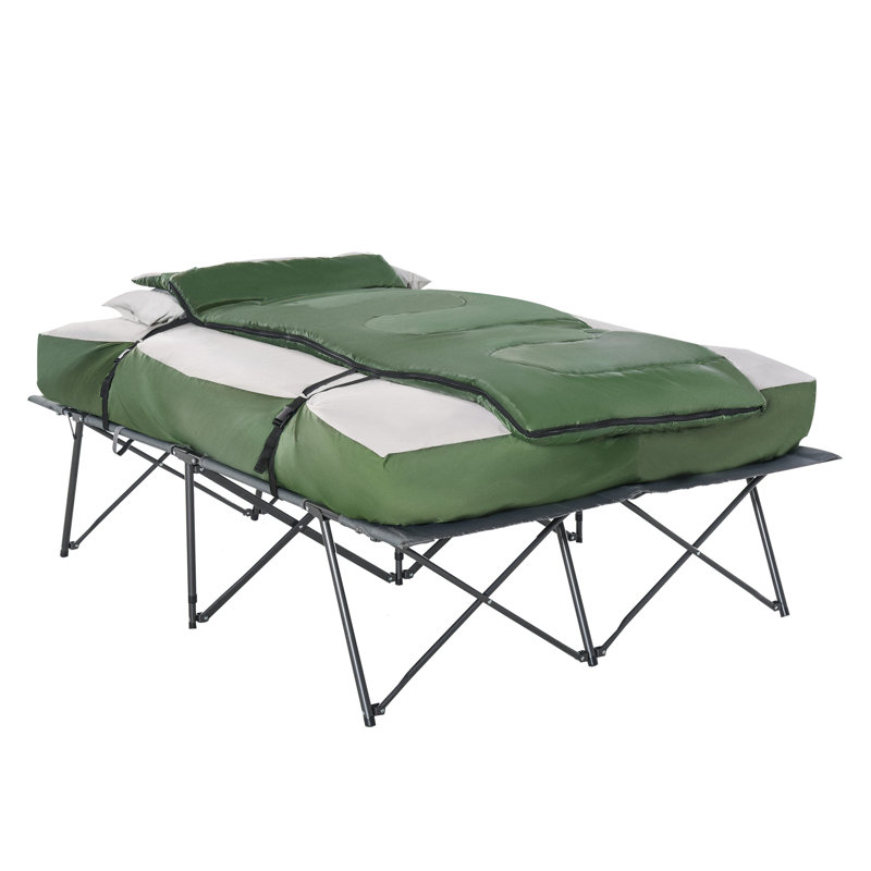 Outsunny 2-Person Folding Camping Cot with Inflatable Sleeping Pad, Pillows, and Carry Bag