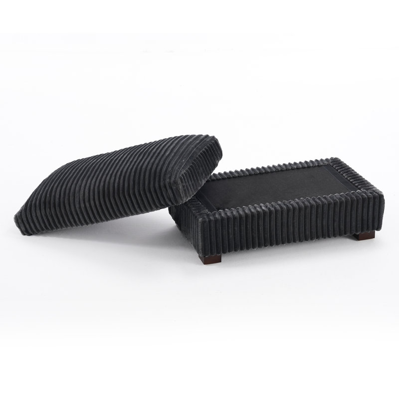 Repose-pieds rembourré rectangulaire en flanelle de fourrure de lapin, pièce modulaire simple pour canapé modulaire, Gris