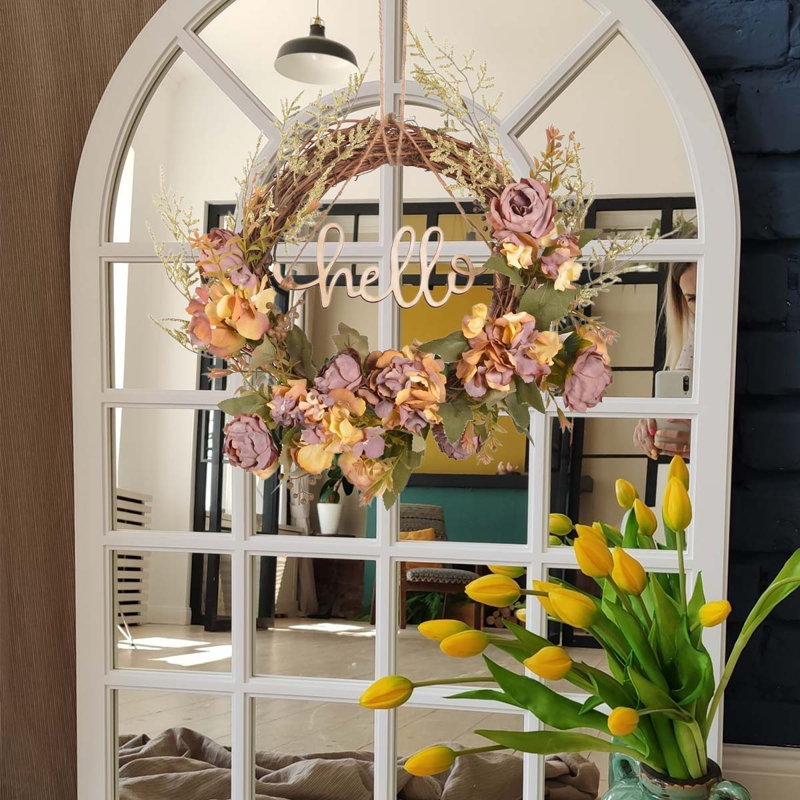 Couronne de soie artificielle rose, couronne de décoration de café pour porte murale de bureau extérieur