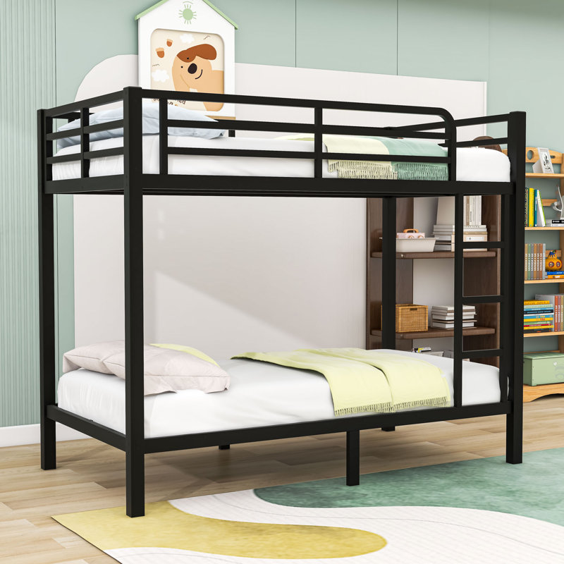 Metal Bunk Bed With Guardrails And Ladder, Twin Over Twin, Black