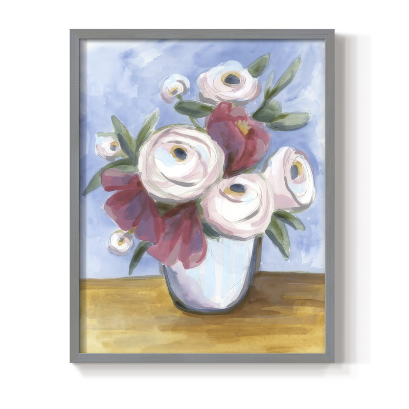 Tea Rose Posey II, reproduction encadrée - bois massif, Gris, H 15 po x l 12 po