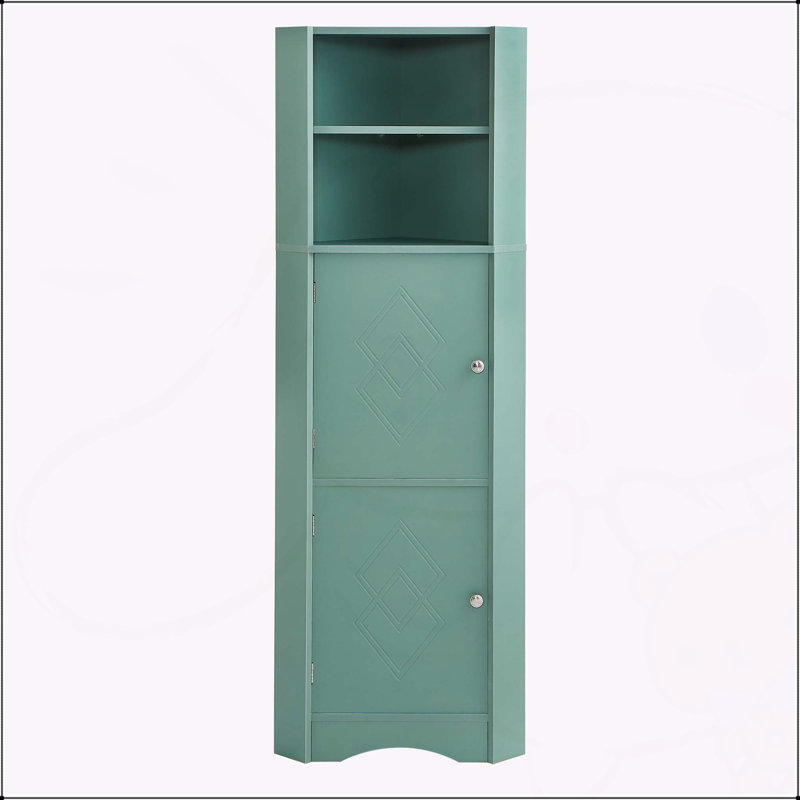 Armoire de salle de bain autoportante polyvalente avec tablettes réglables et multiples options de rangement, Vert