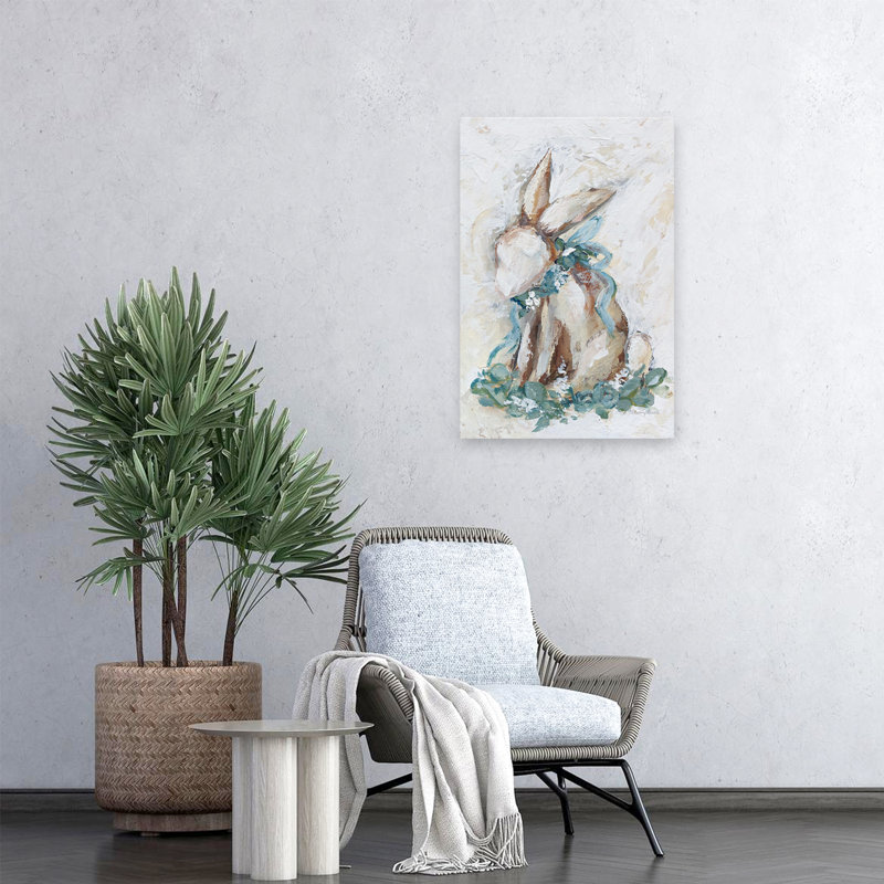 Floral Rabbit - Contemporary Easter Bunny Rabbit Art, 16" H x 24" W