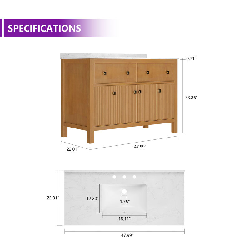 48" Pre-assembled Single Bathroom Vanity with Engineered Marble Top, Soft Closing and Splash Guard