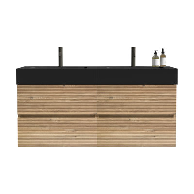 Grace 60'' Bathroom Vanity With Oak Engineered Quartz Sink And Soft Black Drawers