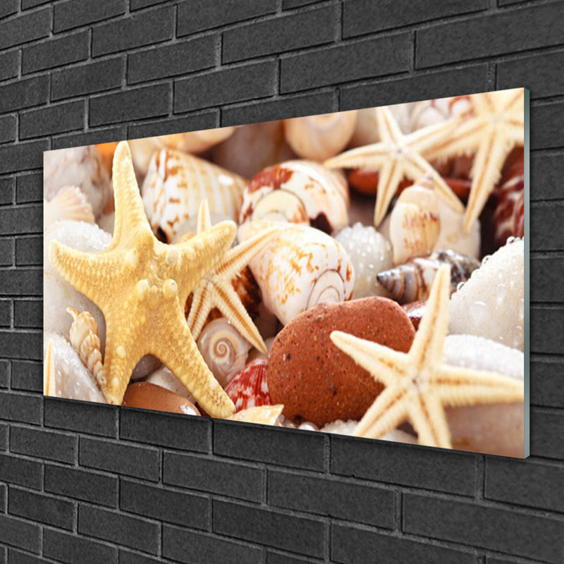 Glass Print Wall Art 100X50cm Image Printed On Glass Decorative Wall Picture Behind Toughened / Tempered Safety Real Glass For Kitchen & Living Room Theme: Seastar Shells Art