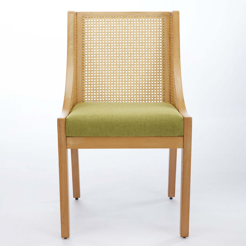 Chaises de salle à manger en rotin, structure en bois massif avec accoudoirs décoratifs, Vert olive
