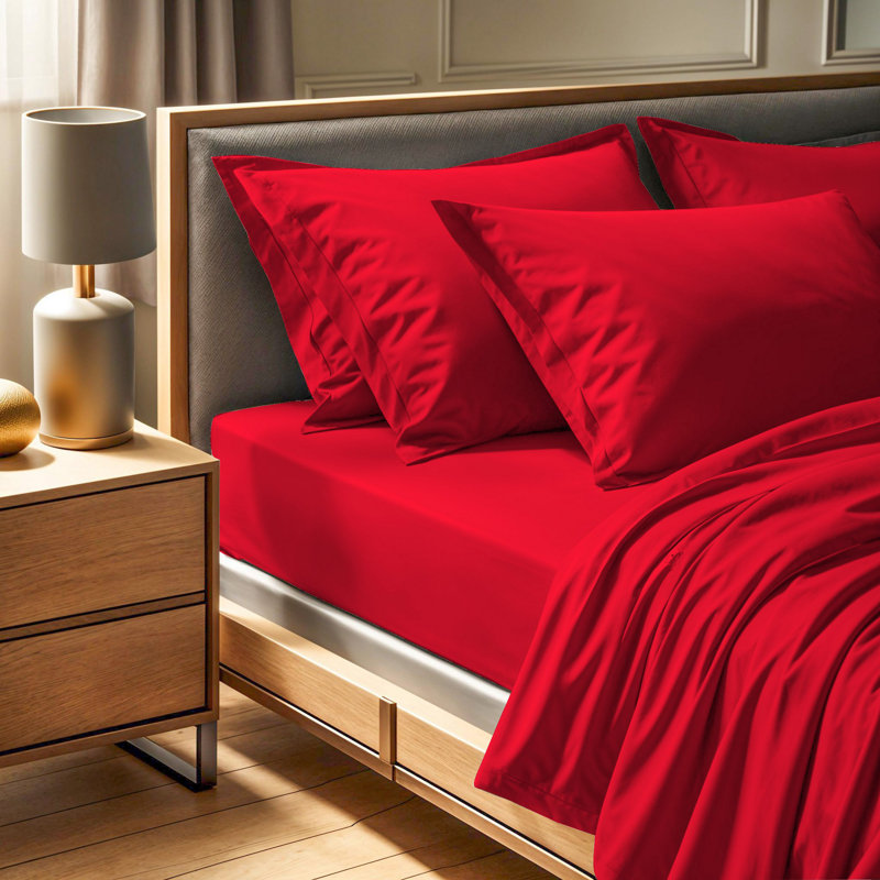 Luxury Fitted Sheet, 100% Cotton Ranforce, 55.1 x 74.8 + 11.8 inches | 145 Thread Count, Machine Washable at 86°F | Vibrant Red Color, Soft & Durable for a Cozy Bedroom Experience