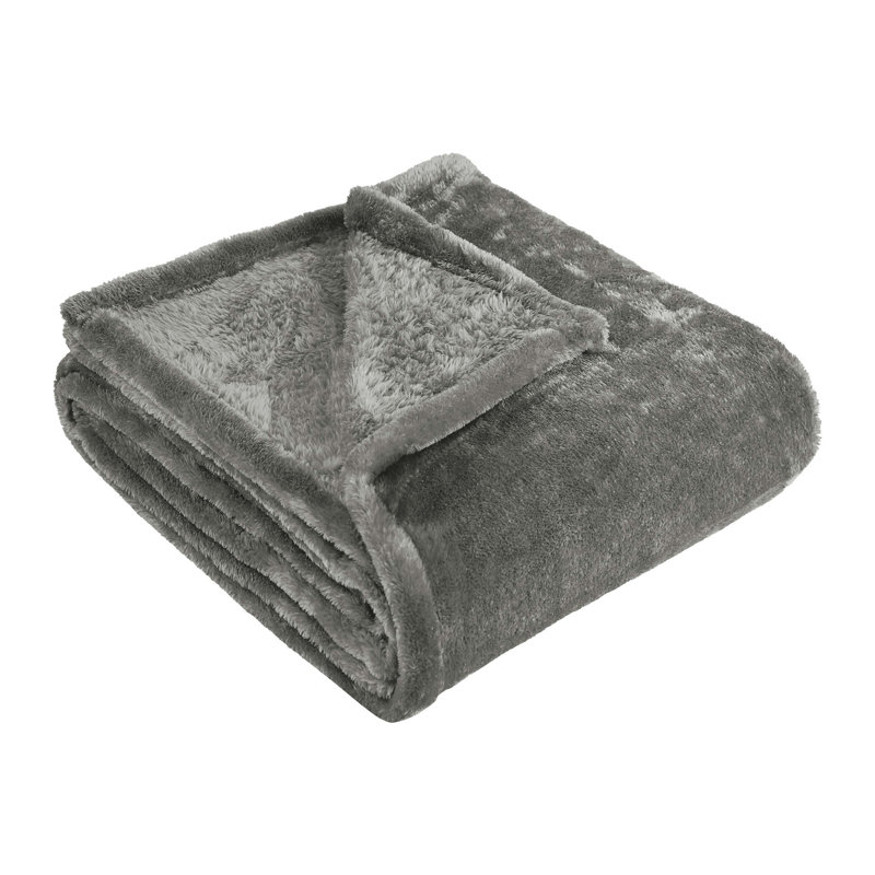 Superior Solid Polyester Reversible All-Season Fleece Throws Blanket, Silver, Full