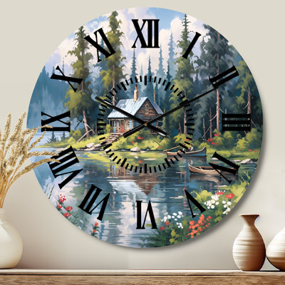 Rustic Refuge Lakehouse I - Countryside Black Face Wall Clock