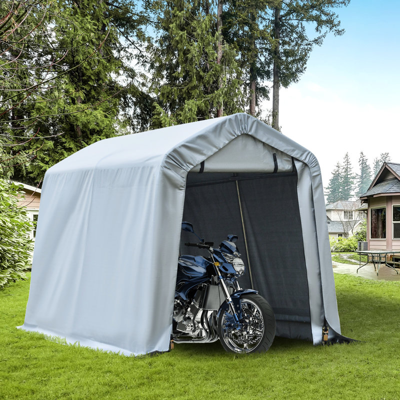 Rangement portatif 6 pi x 8 pi, robuste avec couvercle et portes à double fermeture à glissière, pour outils de jardin de moto, abri de voiture gris, fermeture à glissière gris