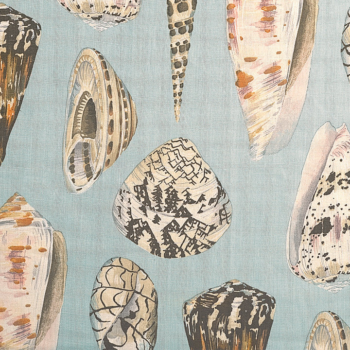 Jardin Coquina Linen Fabric, Multi/Sea Blue