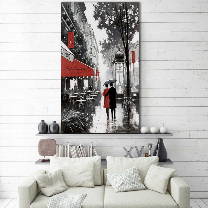Rainy Paris II par - Peinture, Toile tendue, H 30 po x l 18 po x P 1 po