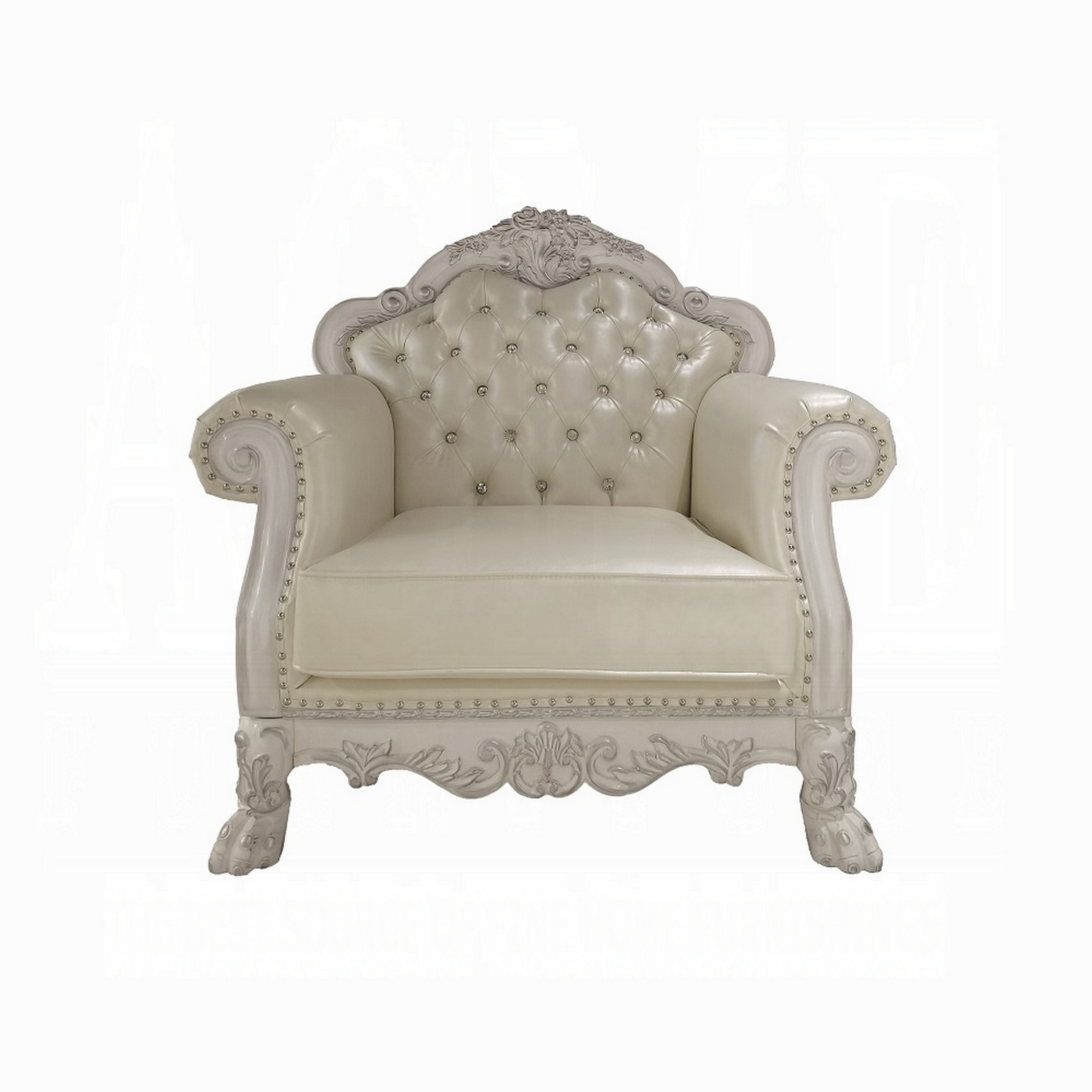 Benjara Ally Accent Chair with Claw Feet, Bone White Tufted Faux Leather |  Wayfair, image size:3000x3000