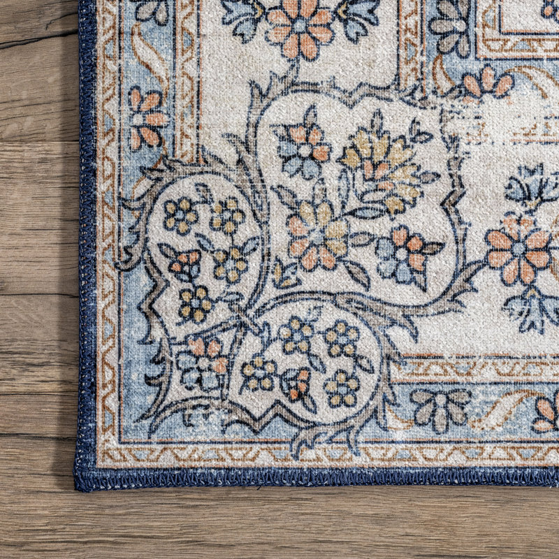 Ren Medallion Machine Washable Area Rug for Living Room Bedroom Dining Room Kitchen, Rectangle 4' x 6'