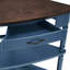 Table basse d'angle compacte à 3 niveaux avec pieds en bois massif, bleu marine / espresso pour les petits espaces