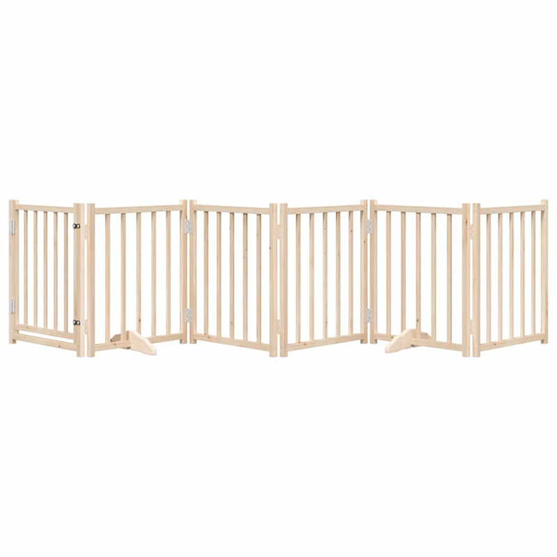  Dog Gate With Door Foldable 6 Panels 118.1 " Solid Wood Fir