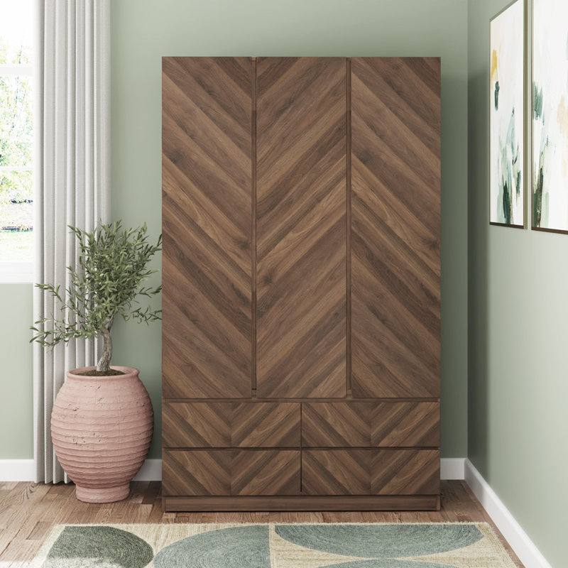 Kascha 3 Door Manufactured Wood Wardrobe, Walnut