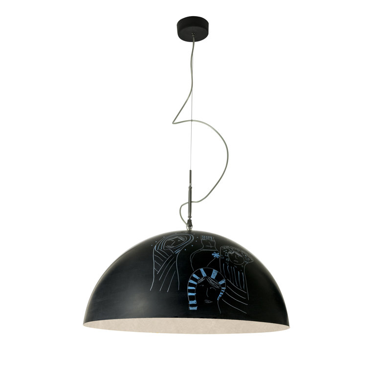 1 - Light Black Dome Pendant, Black/White