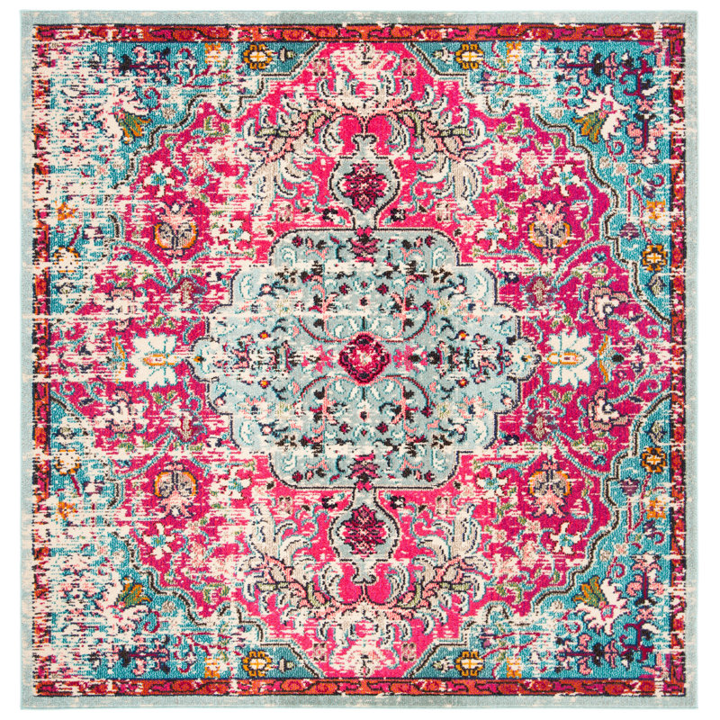 Tapis fuchsia / bleu sarcelle Felty, Carré 5 pi
