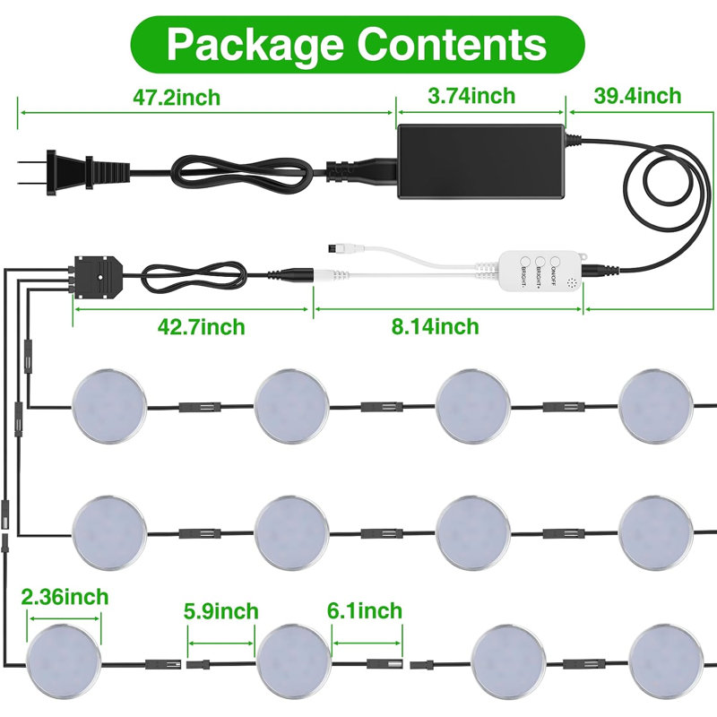 Ensemble de 12 ampoules intelligentes à DEL à intensité variable avec Alexa et Google Home, APP et télécommande, CCT blanc réglable, câblé ou à brancher pour bibliothèque de comptoir de cuisine