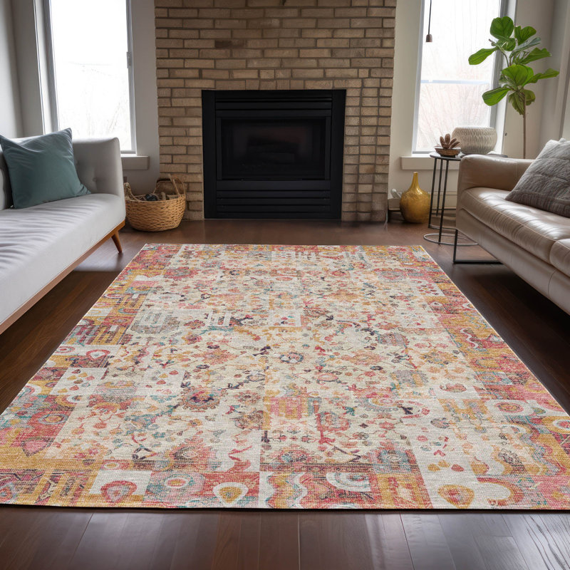 Machine Washable Indoor/Outdoor Xhevrie Pink Rug, Rectangle 10 pi x 14 pi