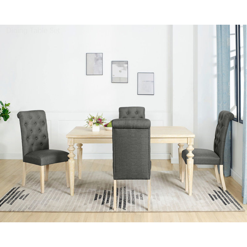 Ensemble de salle à manger rectangulaire L 64 po x l 38 po Beebe, Gris anthracite / blanc câblé, 7 Pieces: Table, 6 Chairs