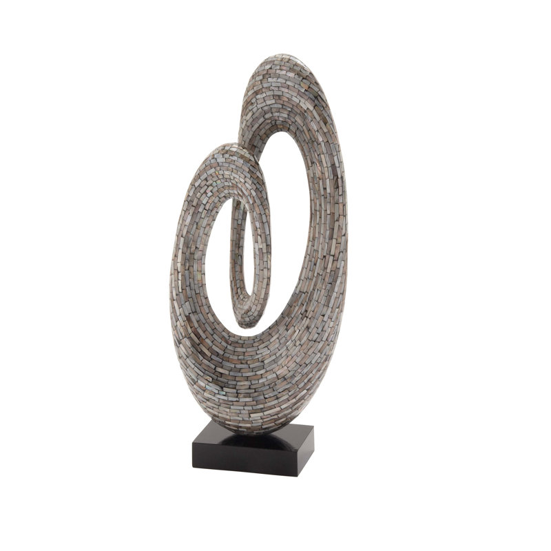 Mother of Pearl Shell Swirl Abstract Decorative Sculpture with Black Base, Multicolor